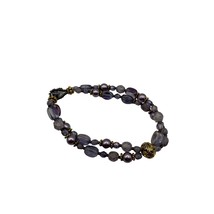 Purple and Gold Beaded Double Row Bracelet Toggle Clasp 7.5 inch - £10.49 GBP