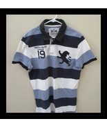 Express Fitted Polo Blue Striped Shirt Big Logo Embroidered XL - €16,97 EUR
