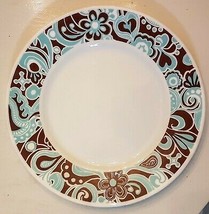 Corelle Lifestyles CAROUSEL Dinner Plate Teal Brown Floral 2007-9 Corning Dishes - £6.91 GBP