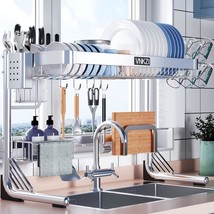 Over Sink Dish Drying Rack, 2 Tier Full Stainless Steel Storage Adjustable Lengt - £95.09 GBP