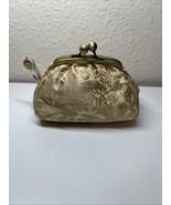 TALBOTS Cosmetic/Evening/Clutch Bag Gold Brocade Kiss Lock Viscose &amp; Sil... - $25.42 CAD
