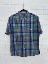 Chaps Easter Shirt Mens Large Short Sleeve Button Up Colorful Spring Plaid  - $17.63
