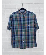 Chaps Easter Shirt Mens Large Short Sleeve Button Up Colorful Spring Plaid  - £13.94 GBP