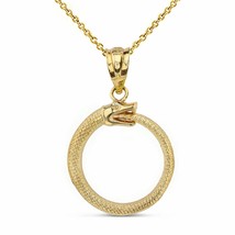 Solid 10k Yellow Gold Egyptian Alchemy Ouroboros Snake Circle Pendant Necklace - £100.53 GBP+