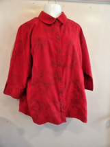 Croft &amp; Barrow Womens 2X Red Poly 3/4 Sleeve Button-Up Blouse Shirt Embrodered - £11.47 GBP