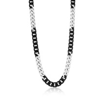 Steel 10mm Two-Tone Cuban Chain Necklace - Silver &amp; Black - £66.95 GBP