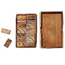 Verve Culture Domino Set Hard Carved Wood Artisan Dominoes Game Box - £37.56 GBP