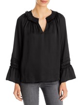 Vince Camuto Womens Satin Split Neck Ruffle Sleeves Blouse Top Black Small B4HP - £27.93 GBP