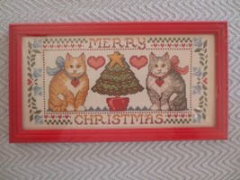 Sealed Design Works Crafts Christmas Cats Cross Stitch Kit #9242 w/Wood Frame - £9.43 GBP