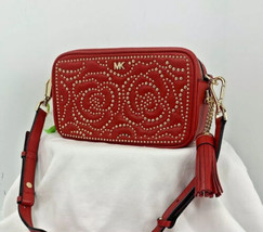 Michael Kors Studded Roses Crossbody Bag Double Zip Red Leather Small B2C - $98.00