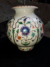 Decorative White Marble Handmade Flower Vase Multi Gems Floral Inlaid Art Decors - £791.36 GBP