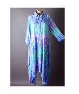 Blue  Asymmetrical Tie Dye Long Sleeve Button Down Shirt Blouse Long Top... - $68.56 CAD