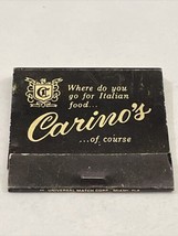 Vintage Matchbook Cover  Carino’s  a restaurant Miami, Fl gmg  unstruck  Italian - £9.70 GBP
