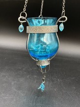 Moroccan Style Lantern Tea-Light Lamp Blue Glass Candle Holder Hanging 25” - £21.01 GBP