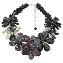 Midnight Garden Floral Garland Stone, Shell, and Pearl Statement Necklace - £41.41 GBP