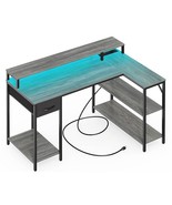 L Shaped Computer Desk With Power Outlets &amp; Led Strips, Reversible Corne... - £148.86 GBP
