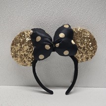 Disney Parks Minnie Gold Sequin Ears Headband Black &amp; Gold Polka Dot Bow - $14.75
