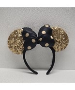 Disney Parks Minnie Gold Sequin Ears Headband Black &amp; Gold Polka Dot Bow - $14.75
