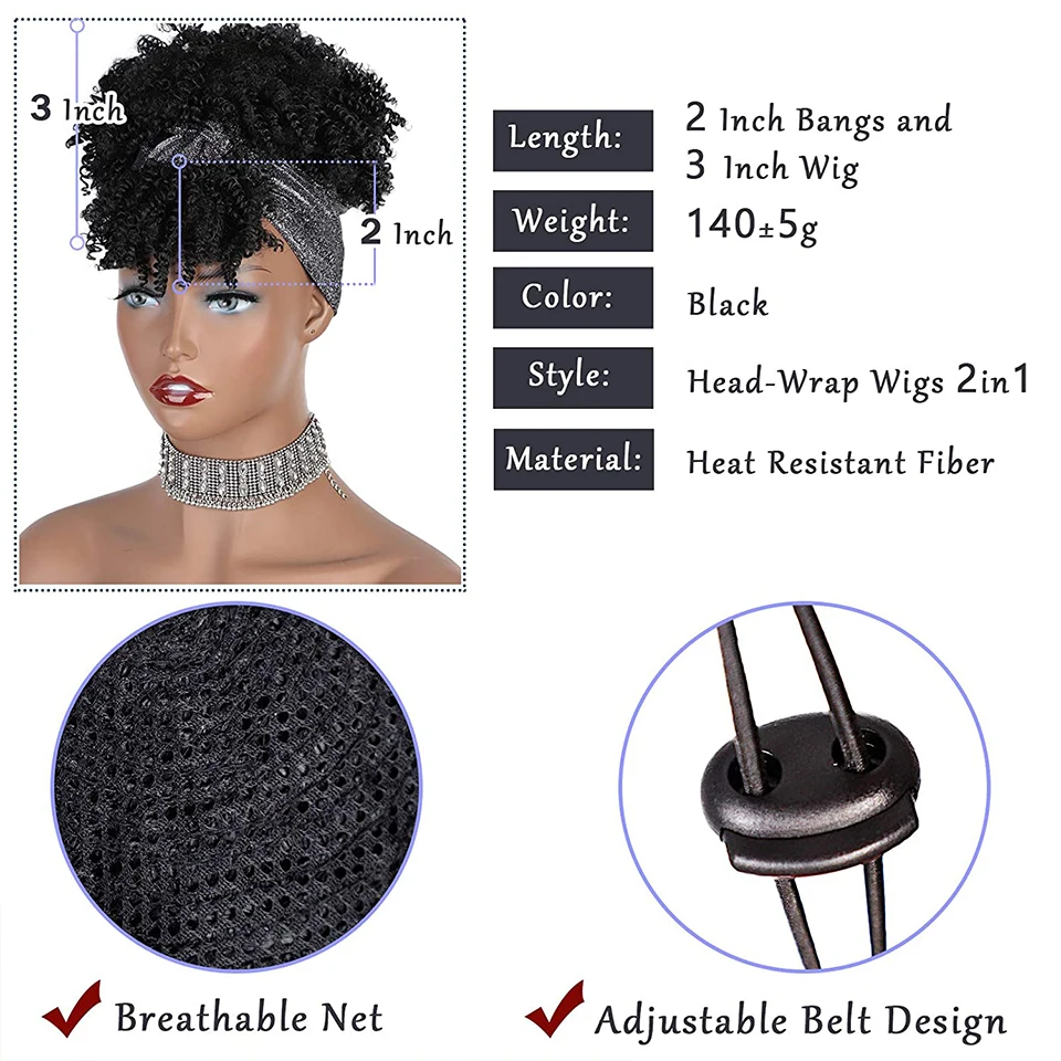 Game Fun Play Toys MONIXI Synthetic Curly Headband Wigs Short Black Kinky Curly  - £41.87 GBP