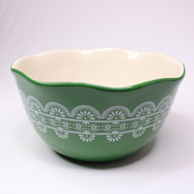 Pioneer Woman Green Serving Mixing Bowl Scalloped Rim Stoneware Medium Size - $251.35 MXN