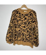 Entro Womens Size L Animal Print Sweater Top Boxy Oversize 3/4&quot; Sleeve - £11.00 GBP