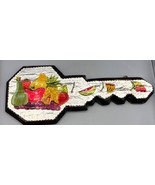 Vtg Key Shape Wood Metal Fruit Wall Hook Rack Tin Foil Art - $618.65 MXN