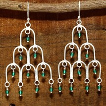 Natural Green Onyx Round Gemstone Handmade 2.8 inch Earring For Women&#39;s Jewelry - £4.74 GBP