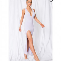 superdown Erika Deep V Maxi dress high leg slit plunging neckline lavender NWT - £54.82 GBP
