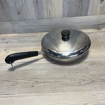 Vintage Revere Ware 1801 Stainless Steel Copper Bottom  9 1/2&quot; Skillet W/ Lid - £12.62 GBP