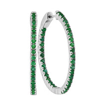 14k White Gold Womens Round Emerald Hoop Fashion Earrings 2.00 Cttw - £1,021.83 GBP