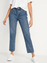 Old Navy High Rise Button Fly Slouchy Stright Cropped Blue Denim Pants ~0~ - £12.43 GBP