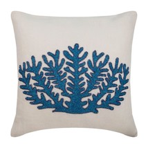 Ivory Decorative Pillow Cover, Blue Bead 16&quot;x16&quot; Linen, Blue Coral Treasure - £33.08 GBP+