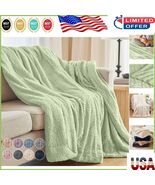 Luxury Reversible Faux Fur and Sherpa Throw Blanket - Cozy Sage Home Accent - $738.34 MXN