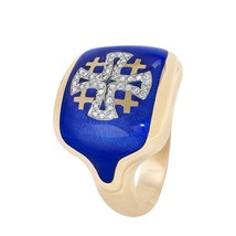14K Gold Men’s Jerusalem Cross Christian Ring with 40 Diamonds and Blue Enamel - £1,108.68 GBP