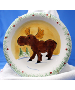 Moose Plate with Hanging Device Linen &amp; Things 8&quot; Decorative Green Red B... - £7.66 GBP