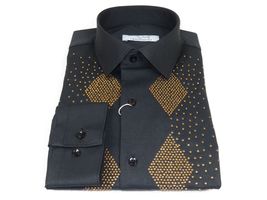 Men CEREMONIA Turkey Shirt 100% Cotton Fancy Rhine Stones #Rio 15 Black Slim Fit image 5