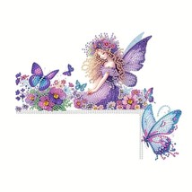 Cute Purple Butterfly Fairy House Wooden Door Sign Diamond Jewel Art COMPLETED - $21.77