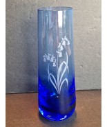 Vintage Handblown Cobalt Blue Ombre Round Bid Vase With Floral Etching 7... - £20.26 GBP