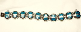 Enrique Ledesma Taxco Turquoise &amp; Silver 7 1/2&quot; Bracelet Signed Marked 925 - £226.23 GBP