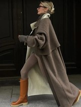 Elegant Lapel Woolen Blends Long Coat Women Fashion Loose Long Sleeve Ja... - £130.62 GBP
