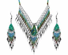 Mia Jewel Shop Teardrop Stone Cabochon Long Beaded Metal Dangle Fringe Chain Nec - £19.47 GBP