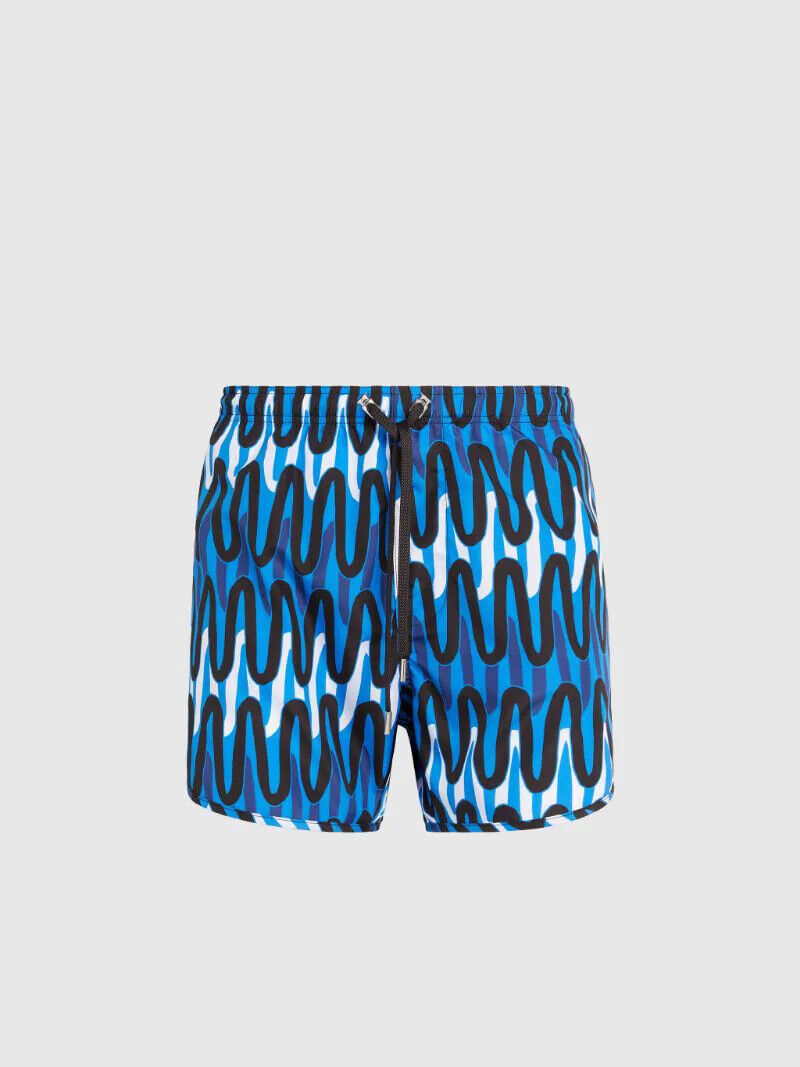 Neil Barrett Slim Fit Scribble Print Swim Trunks in Blue, Black, White-Size 2XL Item image 3