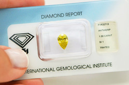 Loose Yellow Diamond Pear Shape Color Enhanced IGI Certified 1 Carat SI1 Natural - £1,494.14 GBP