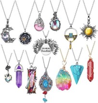 Crystal Necklace Lot Assorted Set Womens Mixed Jewelry Stone Locket Silver 14pcs - £28.48 GBP