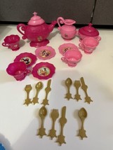 fun w Playfood Disney Princess Tea Set 23 piece set Pretty Pink gold cre... - $9.90
