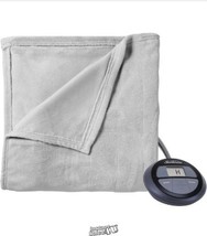 Sunbeam Channeled Plush Electric Heated Warming Blanket Queen Gray Duel Control - $61.74