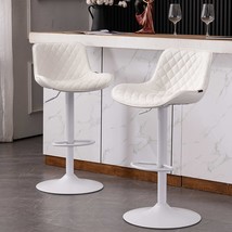Youtaste White Bar Stools Set Of 2 Pu Leather Padded Counter Height Bar - £265.96 GBP