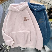Autumn And Winter Fashion Warm Hooded Embroidery Letters Harajuku Print Loose Po - £77.61 GBP