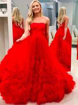 Red A-Line Strapless Long Prom Dress Elegant Pageant Gown - £174.33 GBP