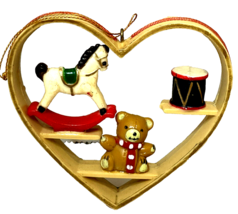 Vintage Heart Diorama Christmas Ornament with Bear Drum Pony 3 Inches - $10.94